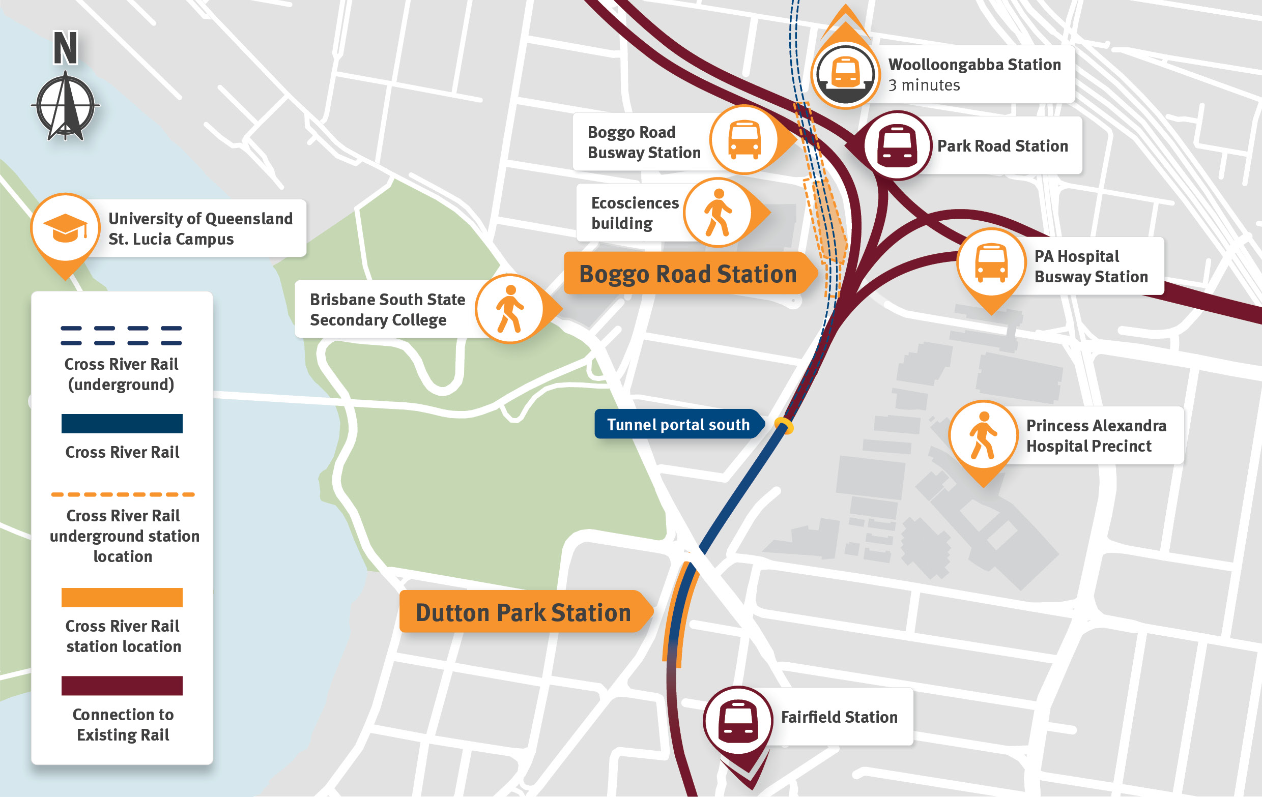 Map of the Boggo Road station and station precinct