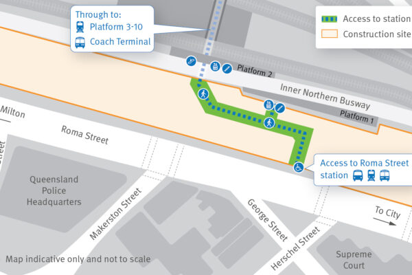 Current access route to Roma Street station.