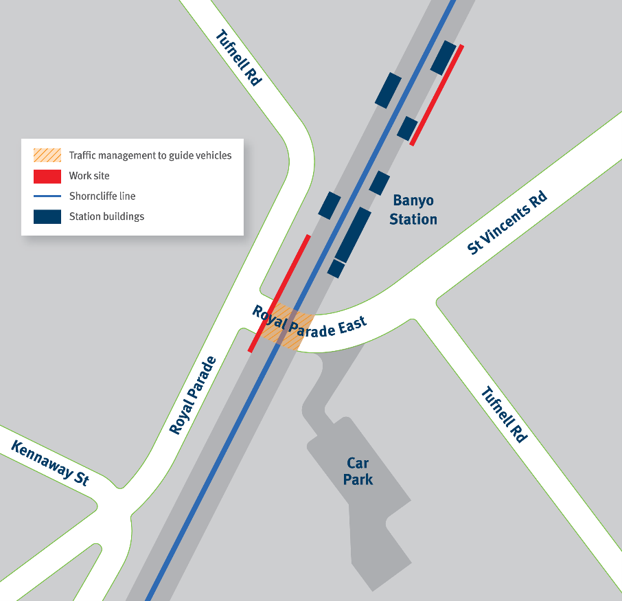 Map of works area along Royal Parade.