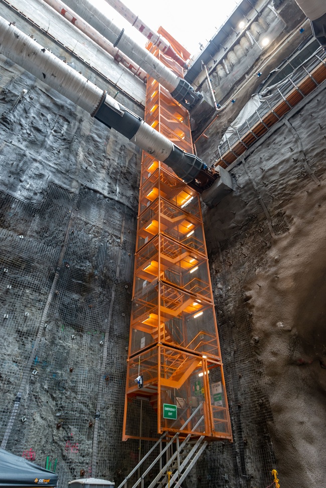 Contained stairwell from the top to the bottom of the Albert Street station hole.