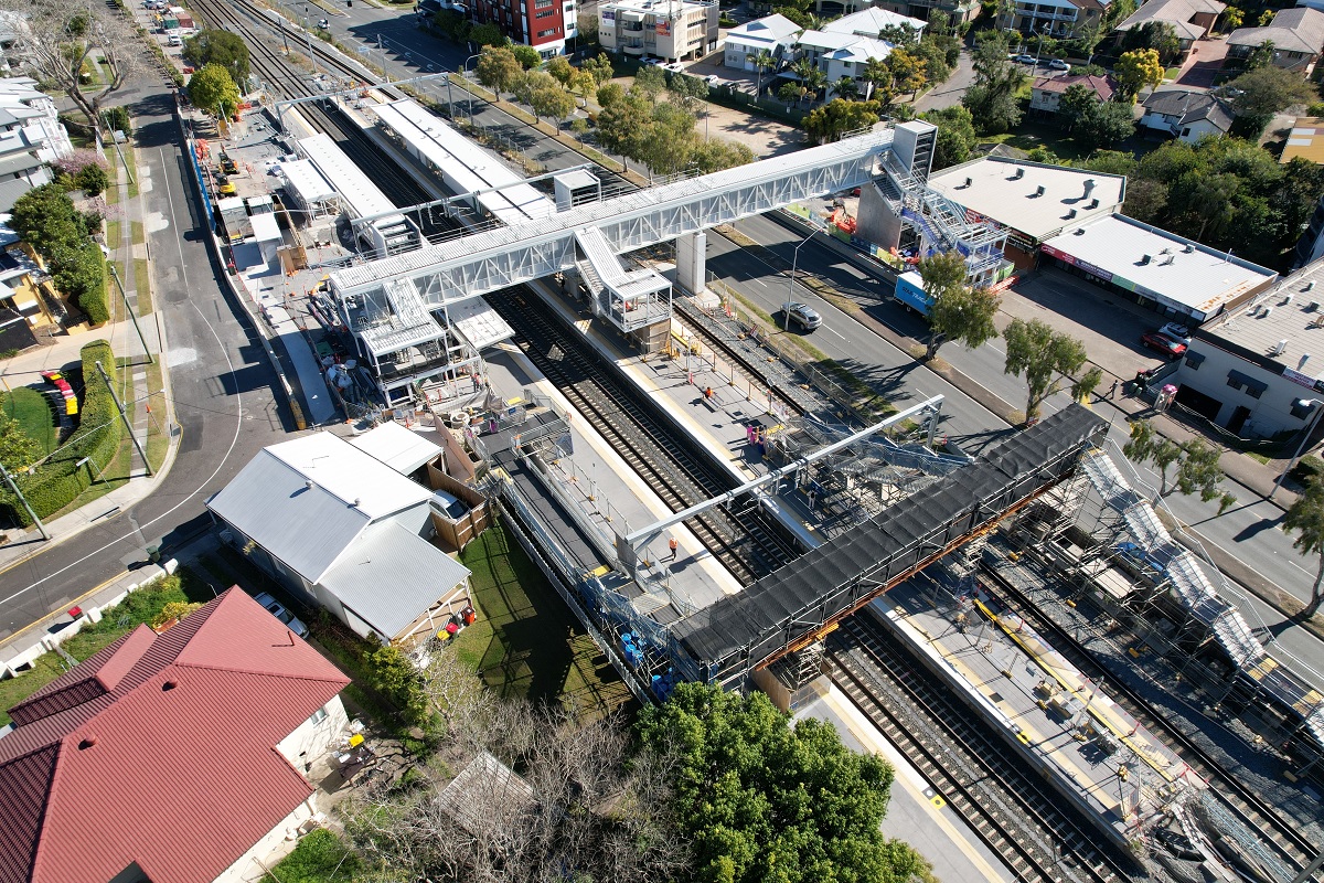 Aerial view of Yeronga station rebuilds.