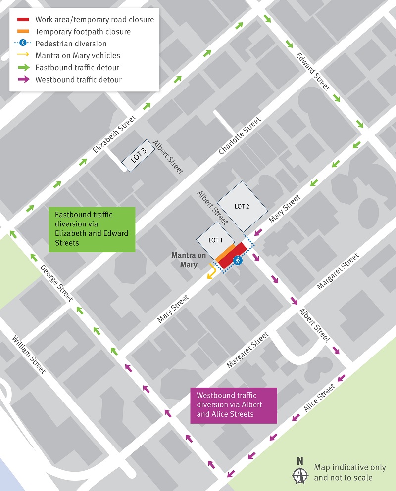 Mary Street utility investigation work area, pedestrian and traffic changes