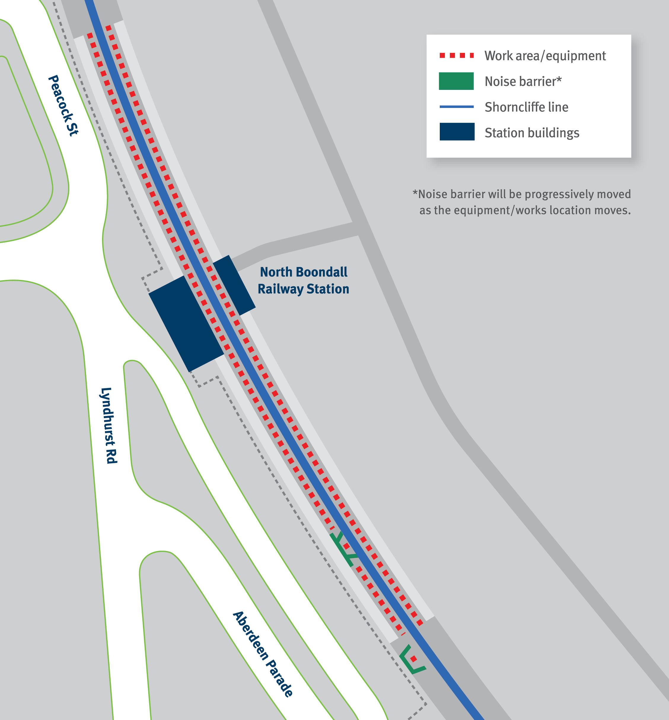 Map of night works at North Boondall station.