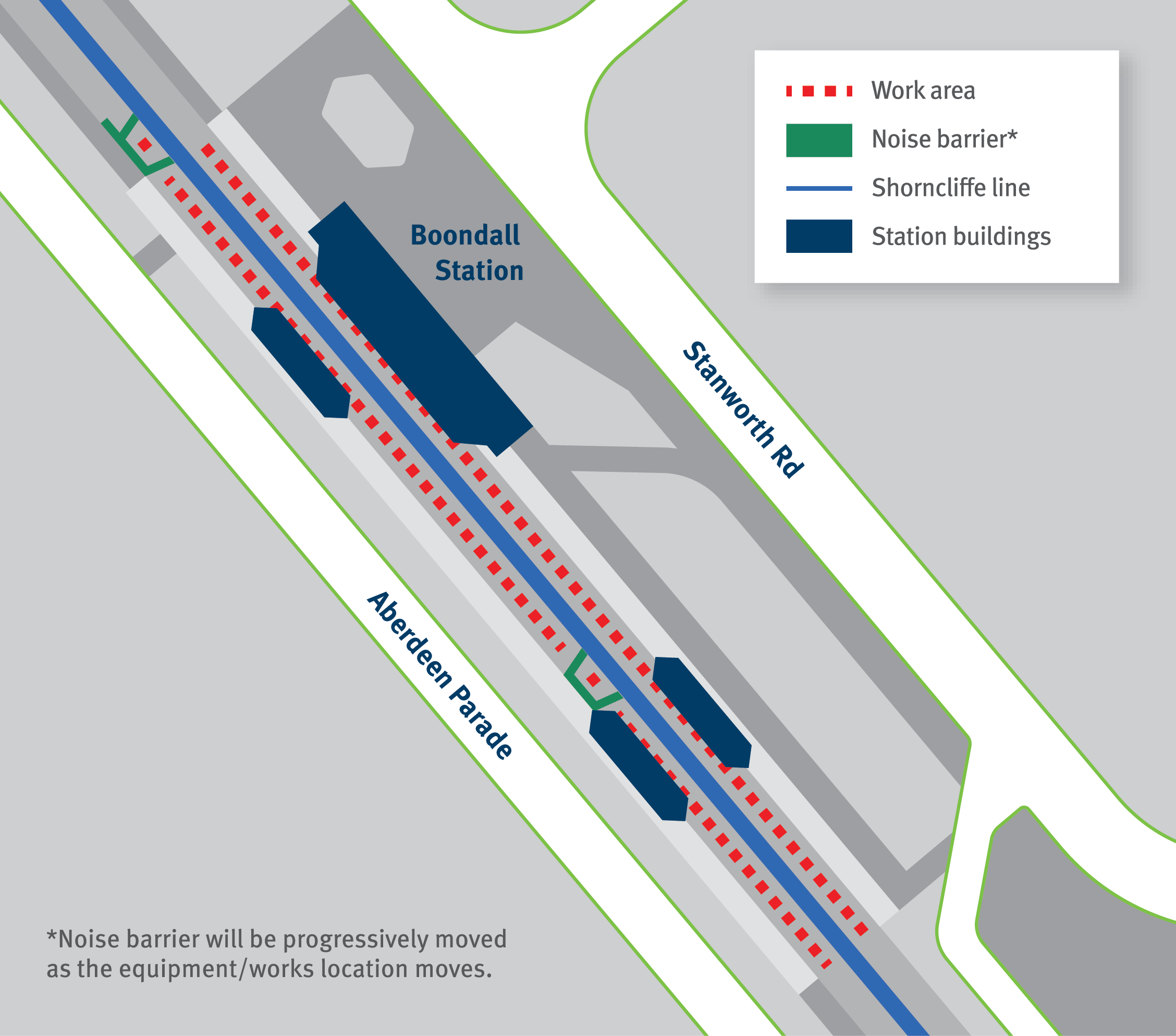 Map of night works at Boondall station.