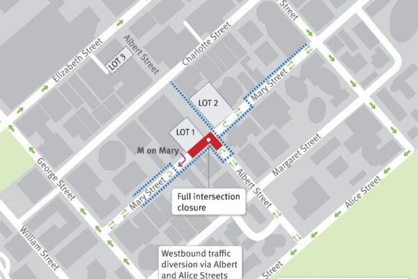 7pm Monday 21 July to 5am Tuesday 22 July 2025: Mary Street and Albert Street intersection temporary full closure.