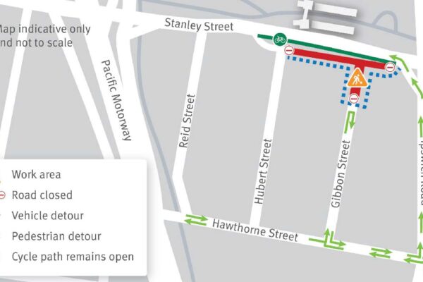 Full road closure on Gibbon Street from mid-August 2025.