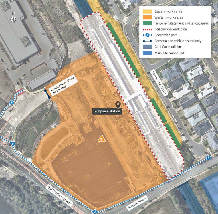 Map of Pimpama work areas and vehicle movements for August 2025.