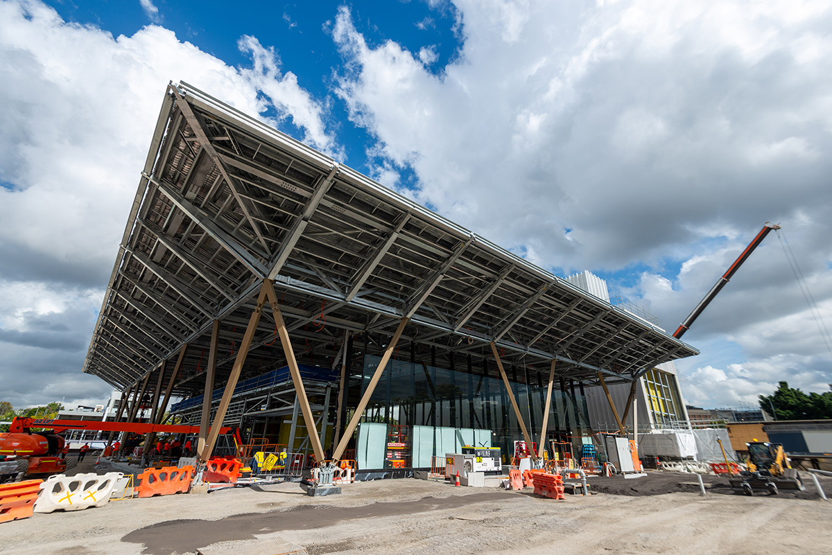 Glass panels now installed at the new Woolloongabba station.