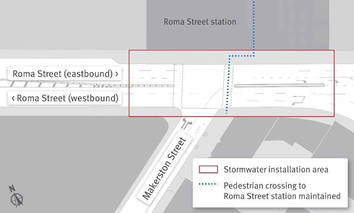 Map of stormwater work area indicative only – work area may expand further on Roma Street
pending access requirements.