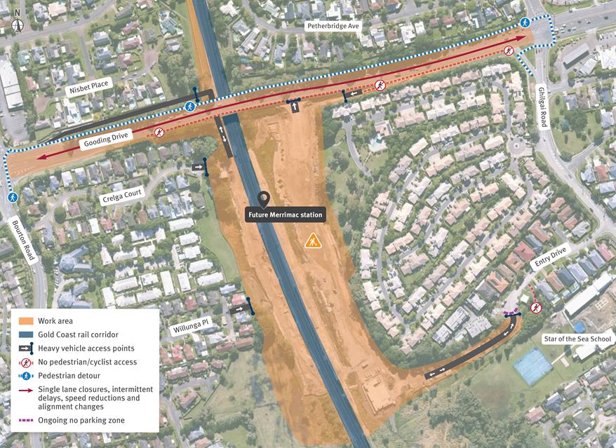 Map of Merrimac station works area for August 2025.