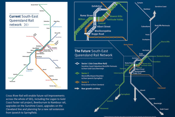 Map of future rail network in South East Queensland.