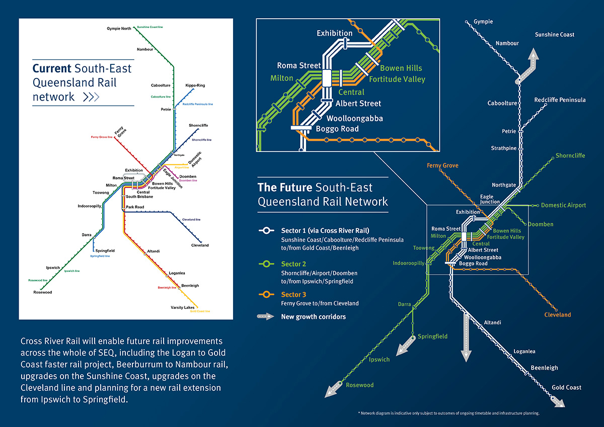 Map of future rail network in South East Queensland. 