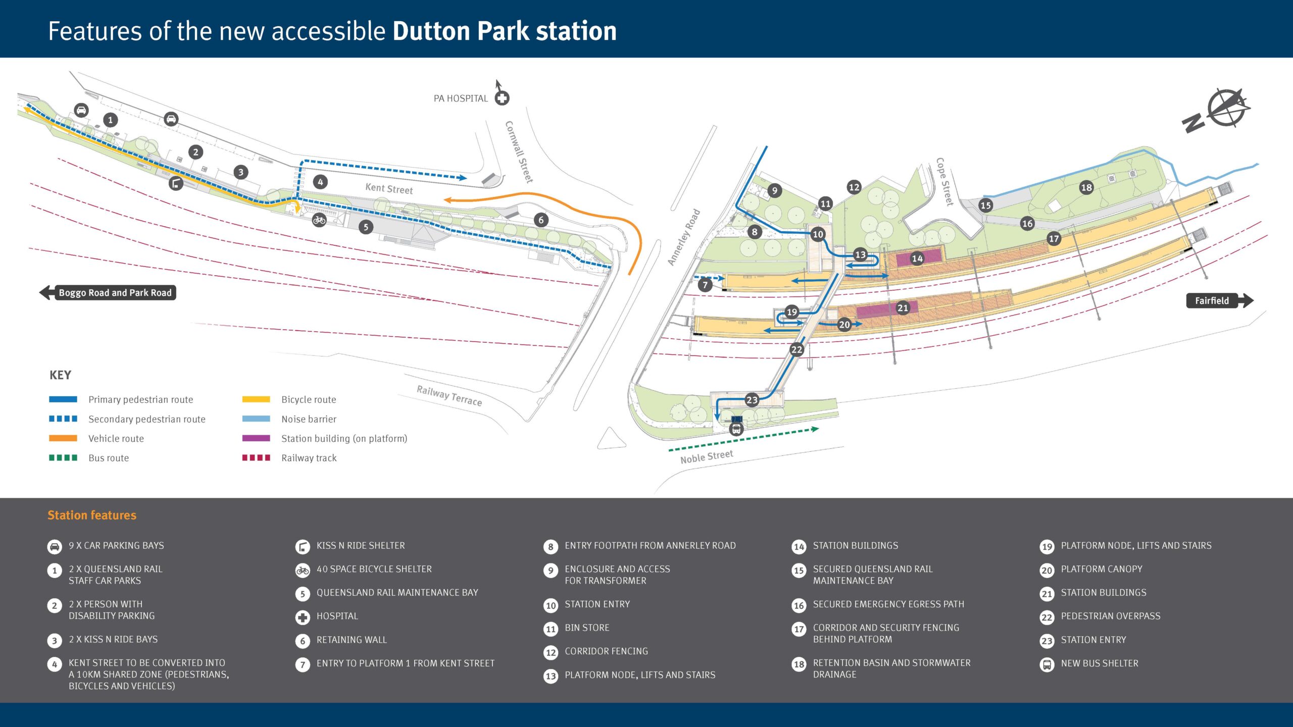 Map of Dutton park listing it's features.