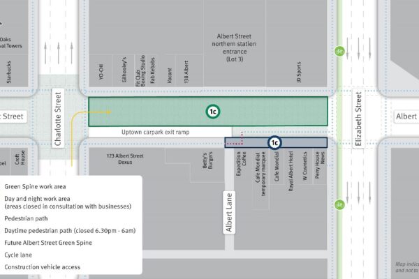 Green Spine work area and pedestrian changes.