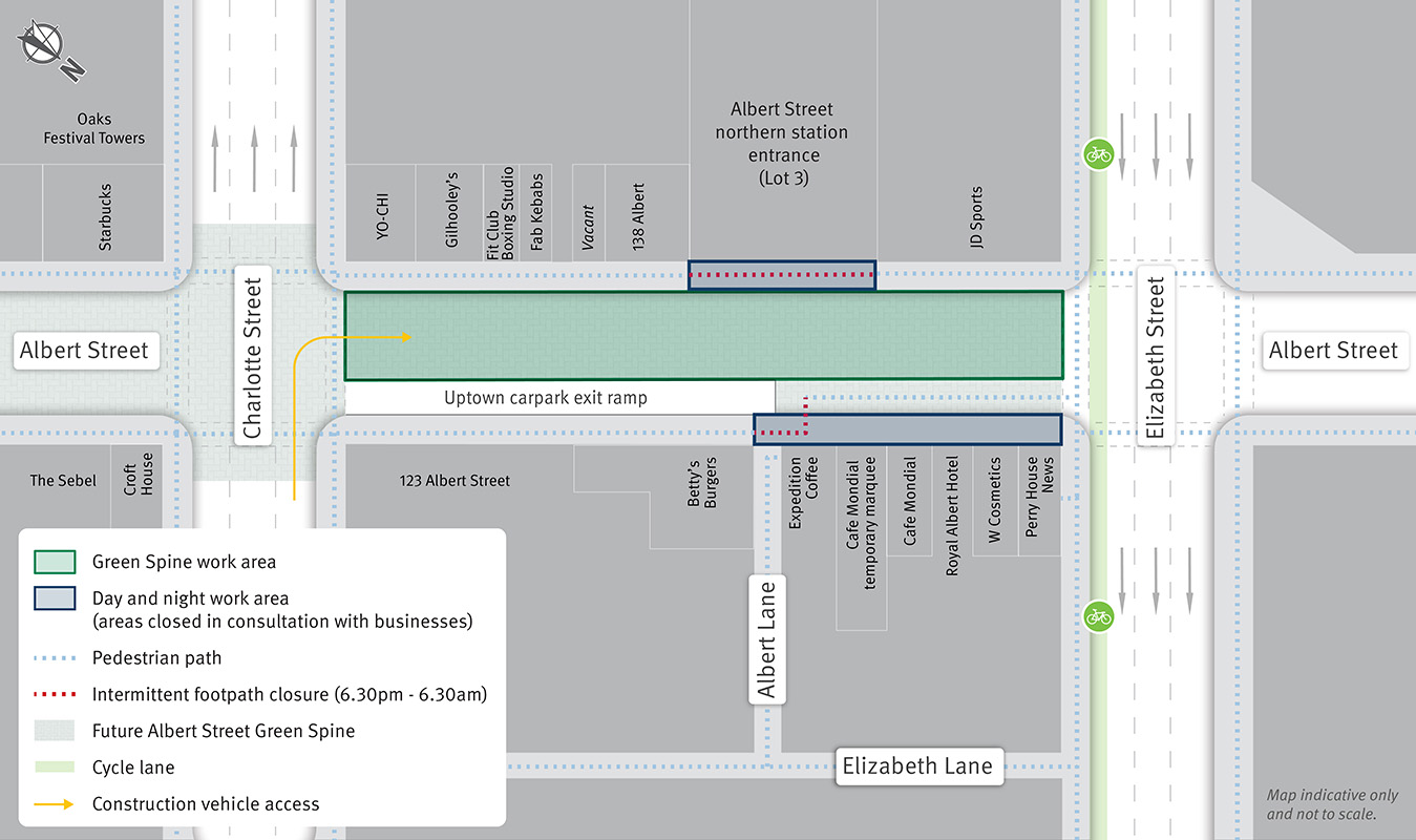 Green Spine work area and pedestrian changes.