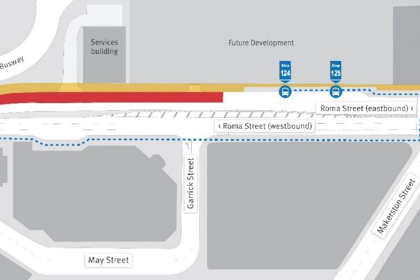 Map of footpath construction at ROma Street from September to November 2025.