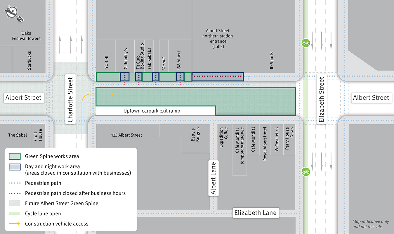 Green Spine work area and pedestrian changes.
