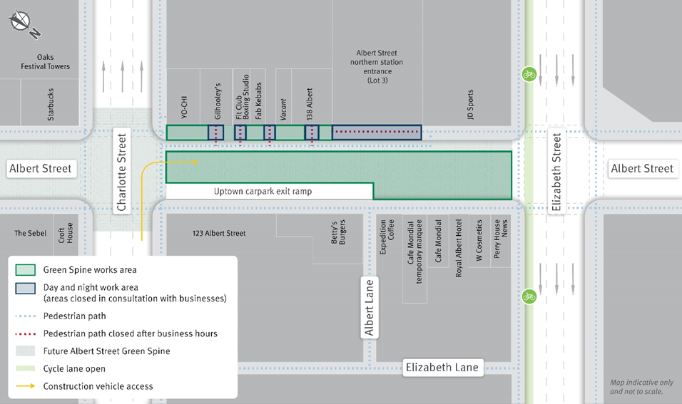 Green Spine work area and pedestrian changes.