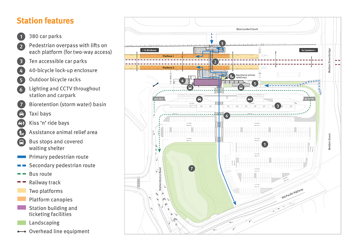 Line drawing map of the future Pimpama station and station precinct.