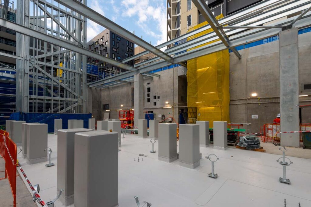 Structural steel installation at the main station entrance roof
