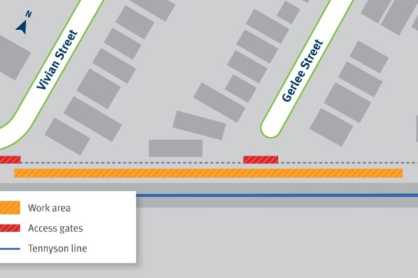 Map of works area for installation of signalling infrastructure within the rail corridor alongside Gerlee Street, Tennyson.