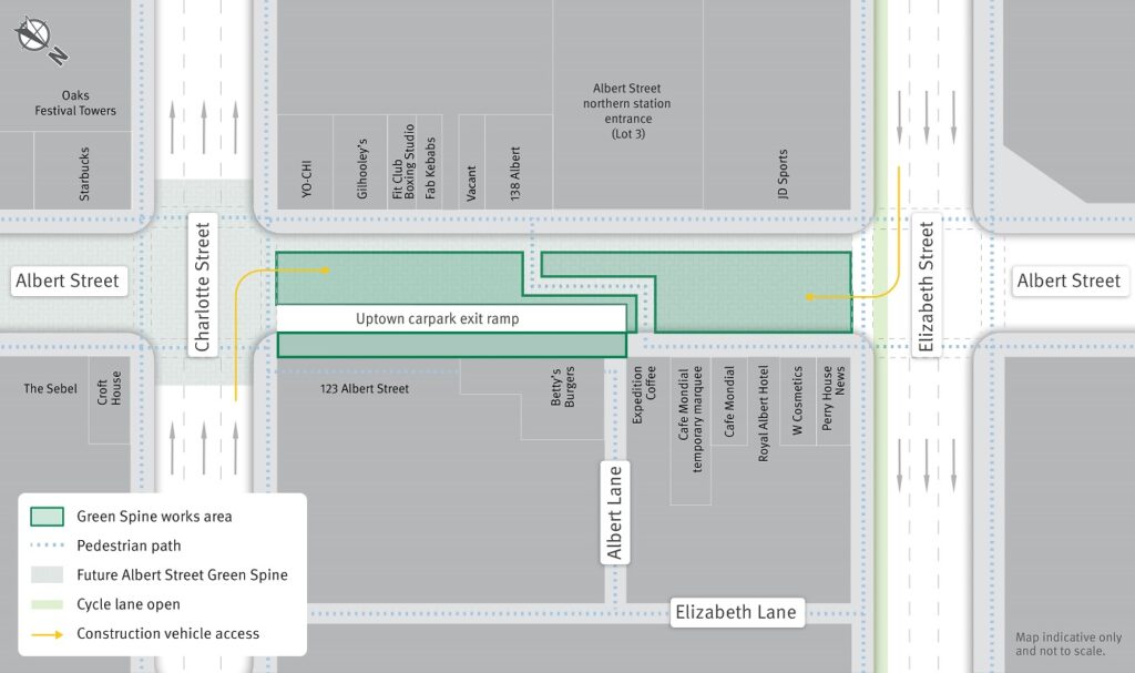 Green Spine work area and pedestrian changes.