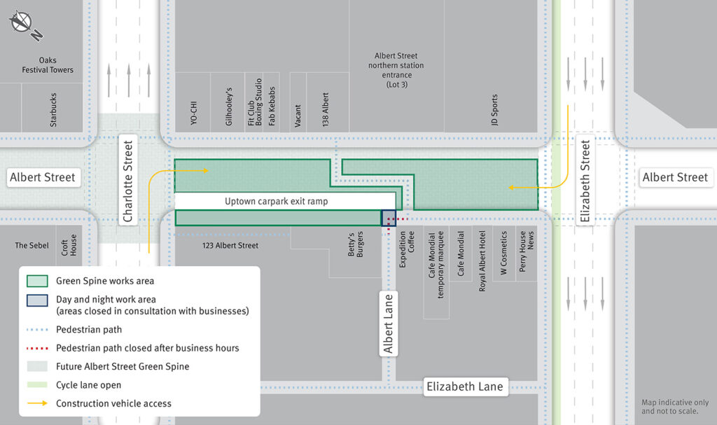 Green Spine work area and pedestrian changes.