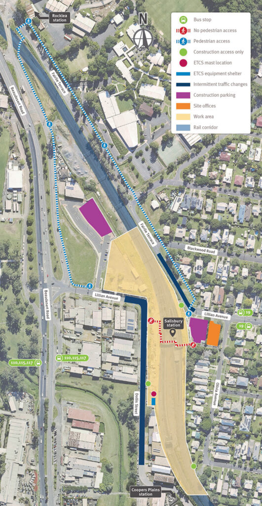 Map showing work areas and temporary traffic changes on Fairlie Terrace and Dollis Street, Salisbury