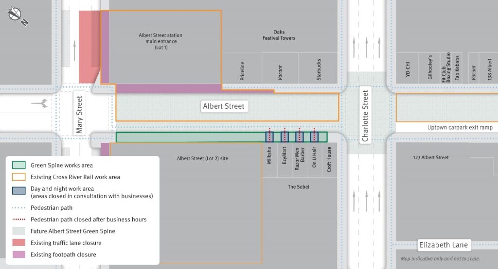Green Spine work area and pedestrian changes.