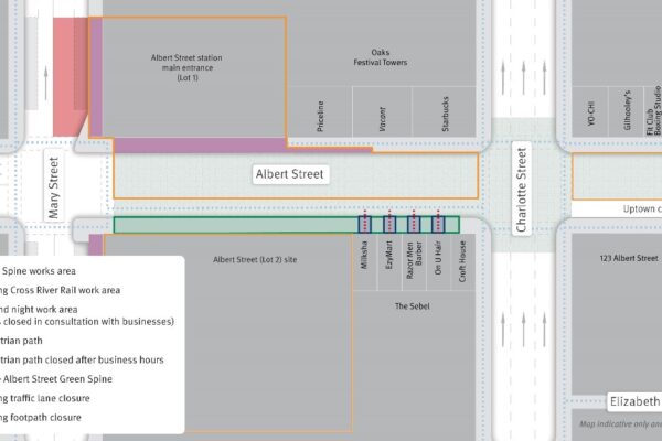 Green Spine work area and pedestrian changes.