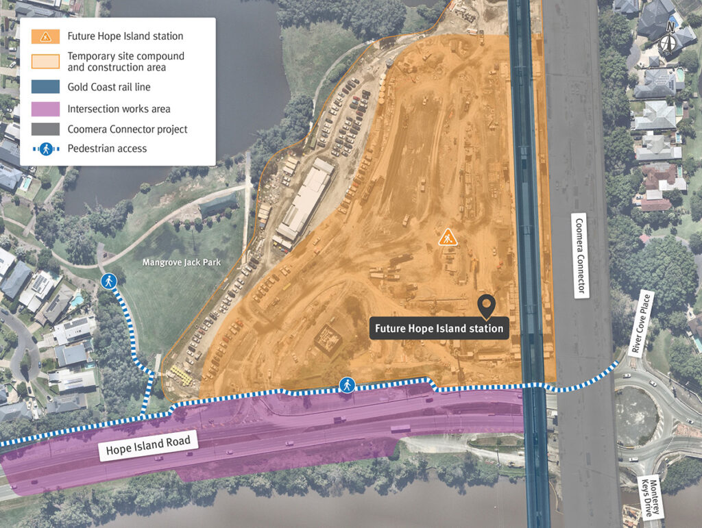 Map of Hope Island station construction site works.
