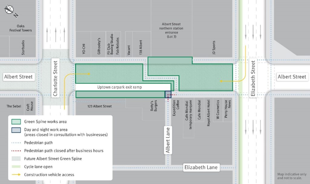 Green Spine work area and pedestrian changes.