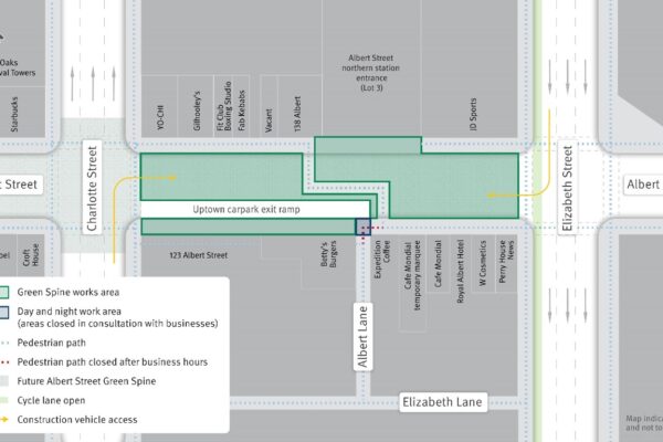 Green Spine work area and pedestrian changes.