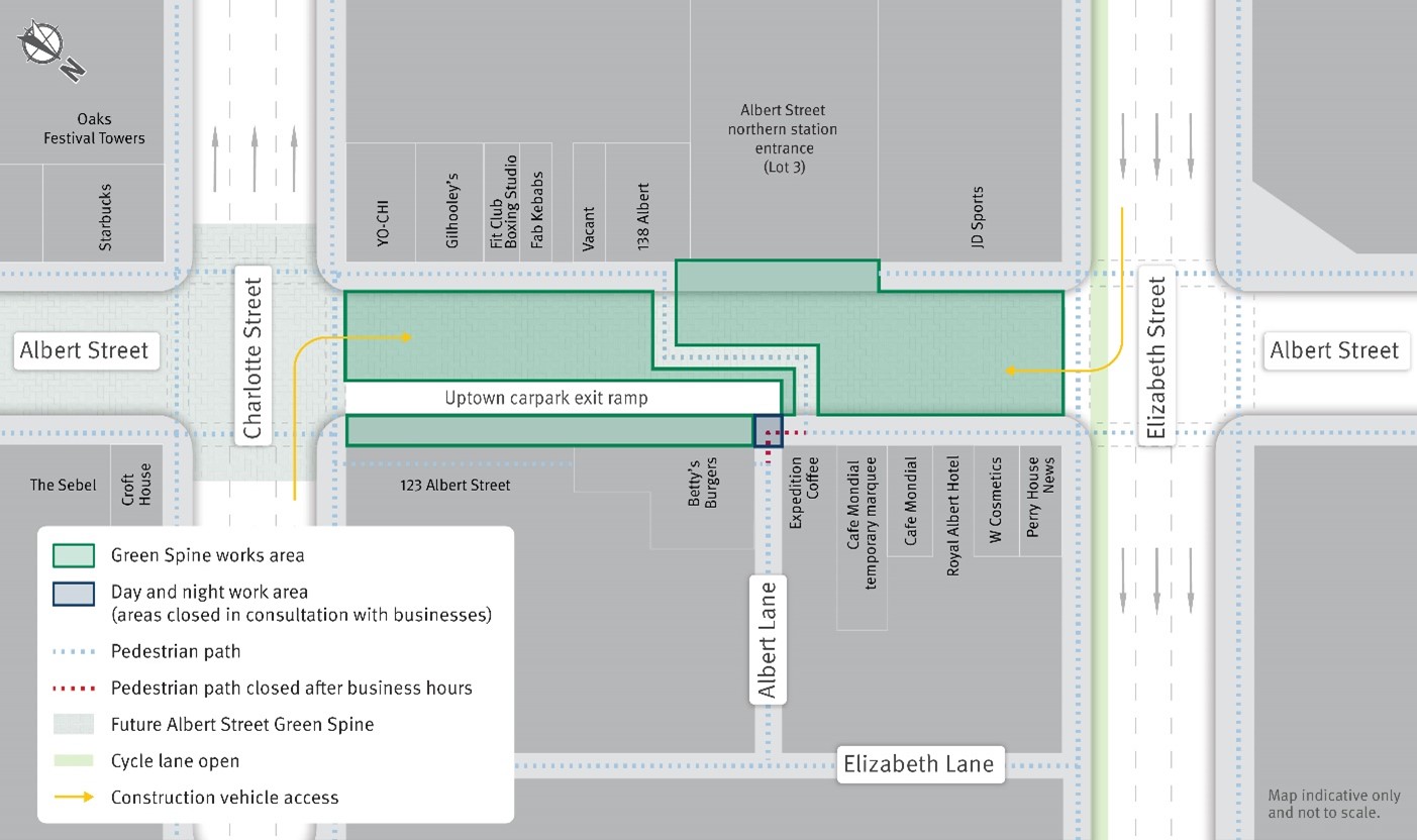 Green Spine work area and pedestrian changes.