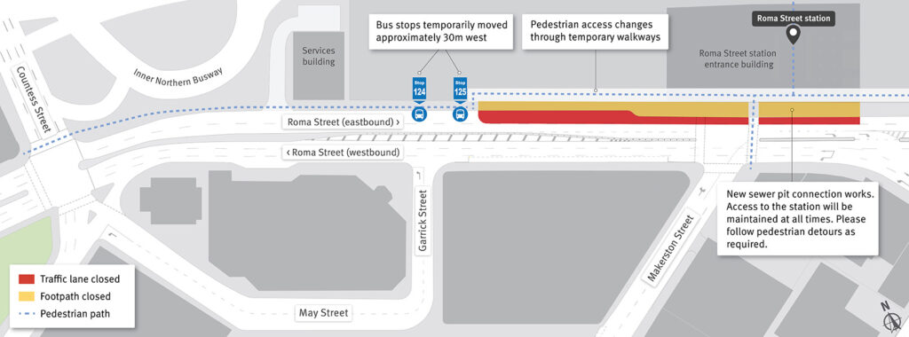 Roma Street temporary eastbound lane and northern footpath changes – late 2025 to early 2026