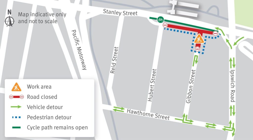Map of full road closure on Gibbon Street.