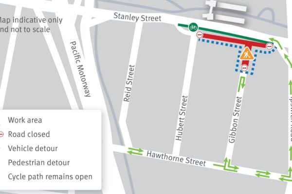 Map of full road closure on Gibbon Street.