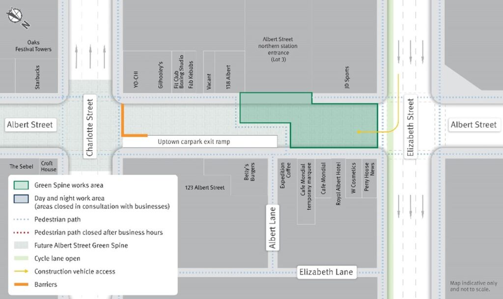Green Spine work area and pedestrian changes – set up to occur throughout December 2025.