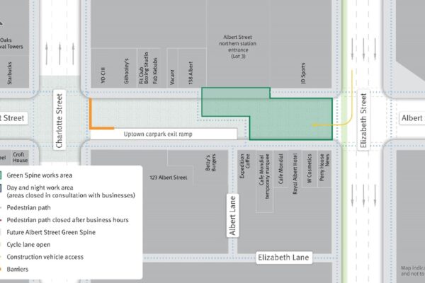 Green Spine work area and pedestrian changes – set up to occur throughout December 2025.