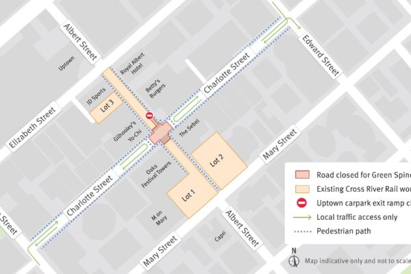 Albert Street public realm, Green Spine and station entrances