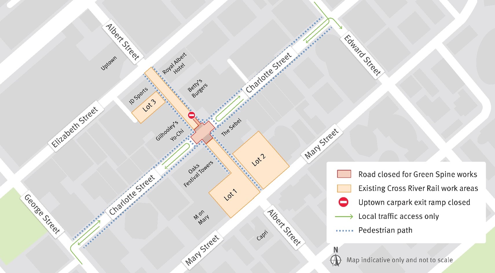 Albert Street public realm, Green Spine and station entrances