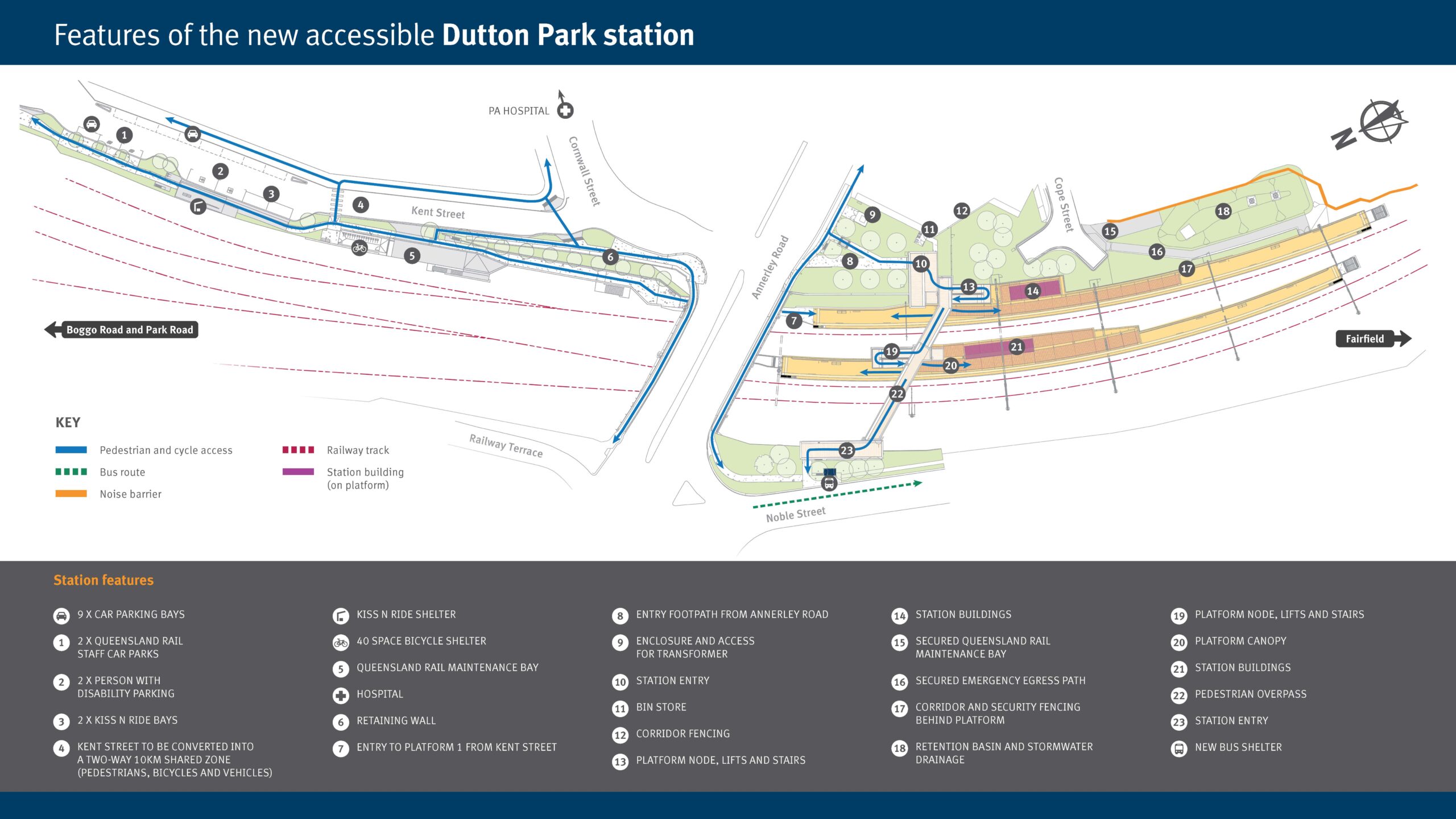 Map of Dutton park listing it's features.