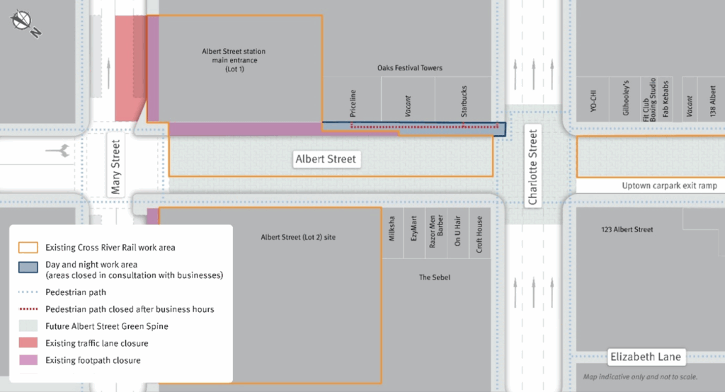 Green Spine work area and pedestrian changes.