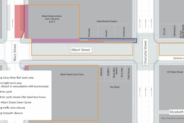 Green Spine work area and pedestrian changes.