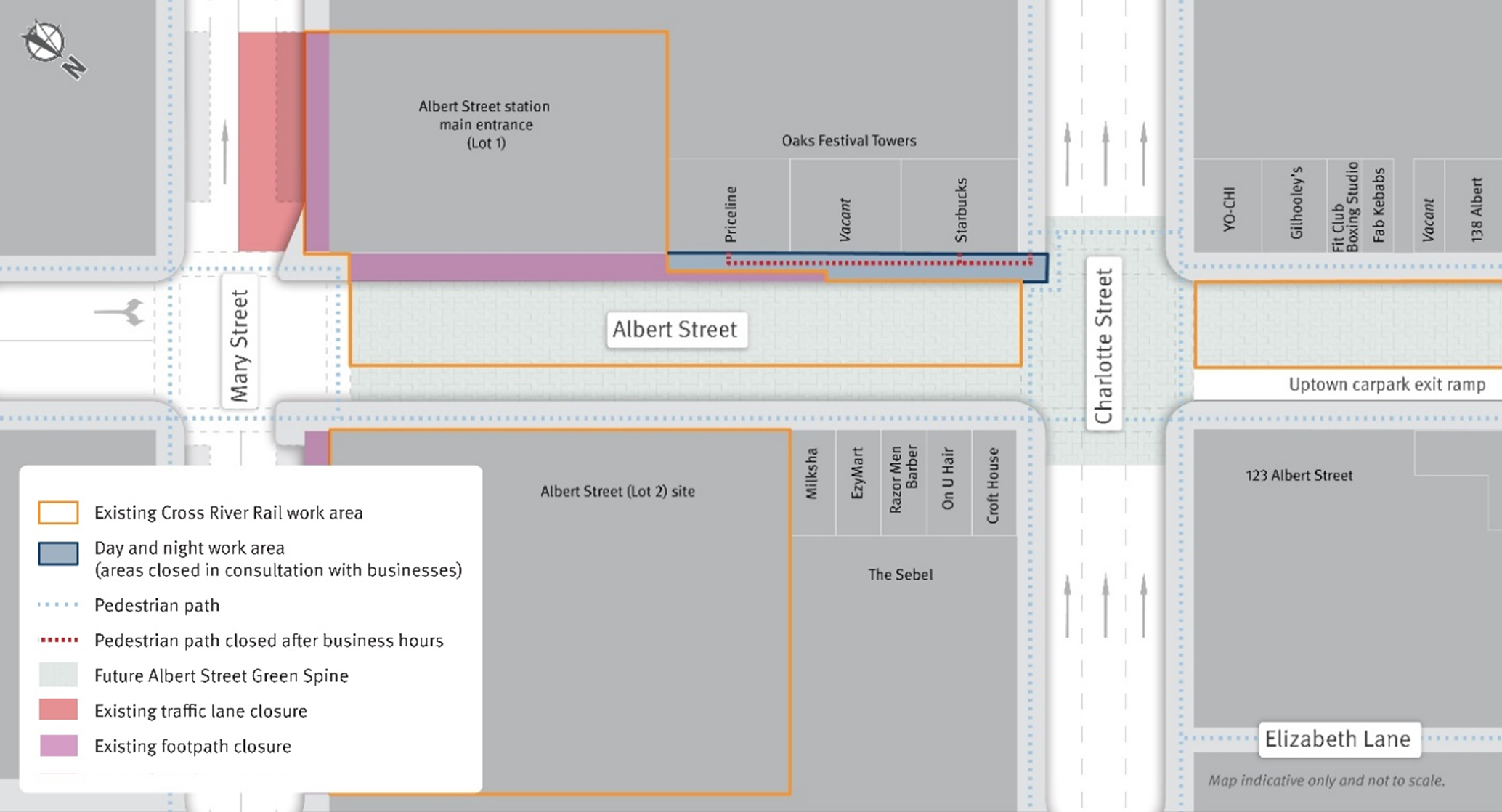 Green Spine work area and pedestrian changes.