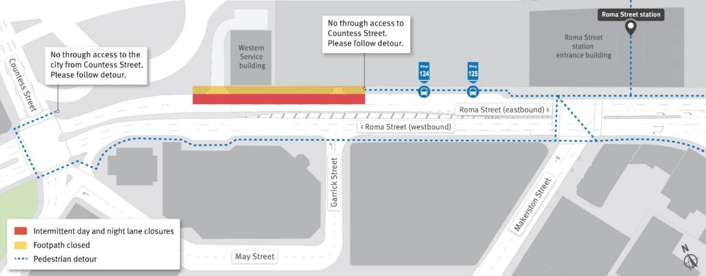 Roma Street northern footpath and eastbound lane changes will occur from mid-March for approximately four weeks.