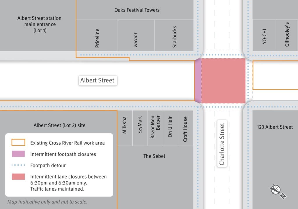 Intermittent lane closures will be required on Elizabeth Street between 6:30pm and 6:30am until late 2026.