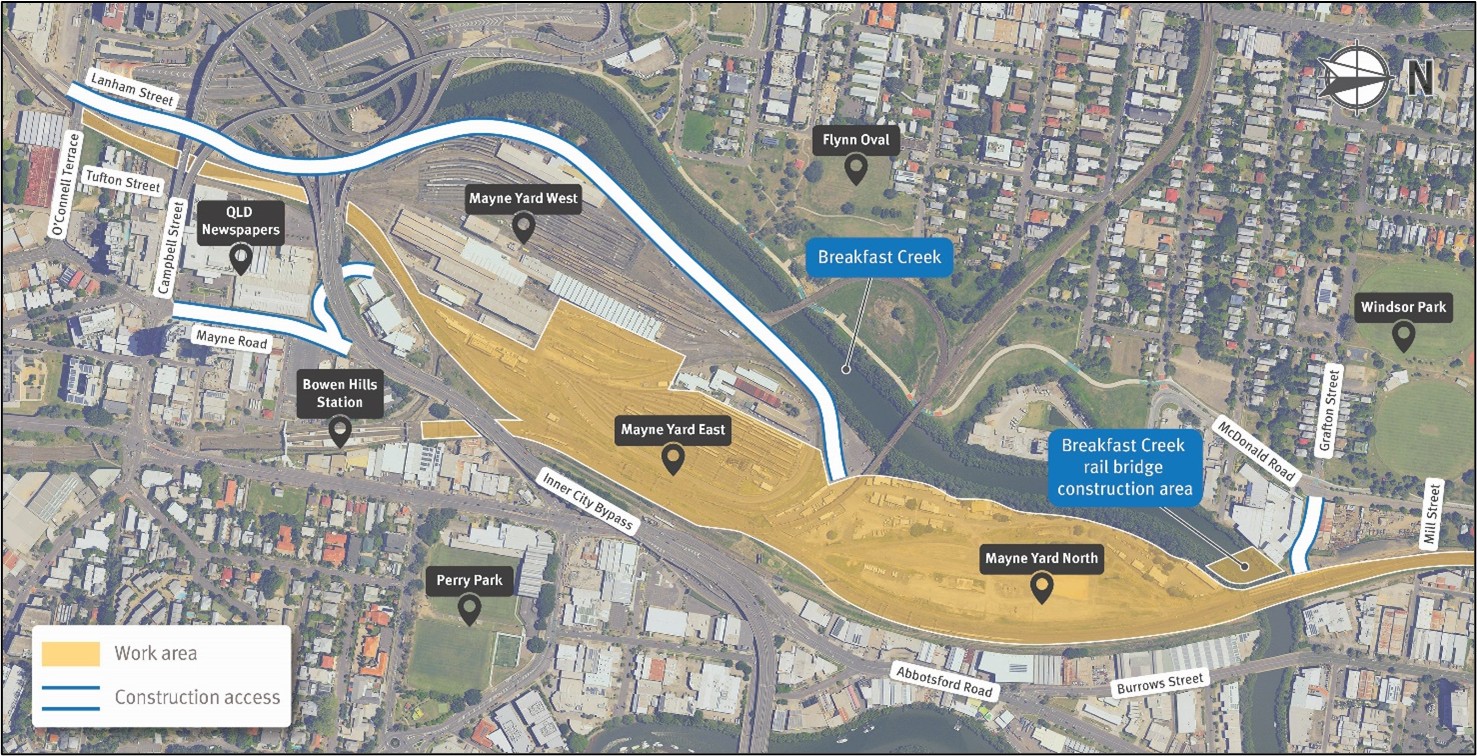 Map of Mayne Yard works area for April and May 2026.