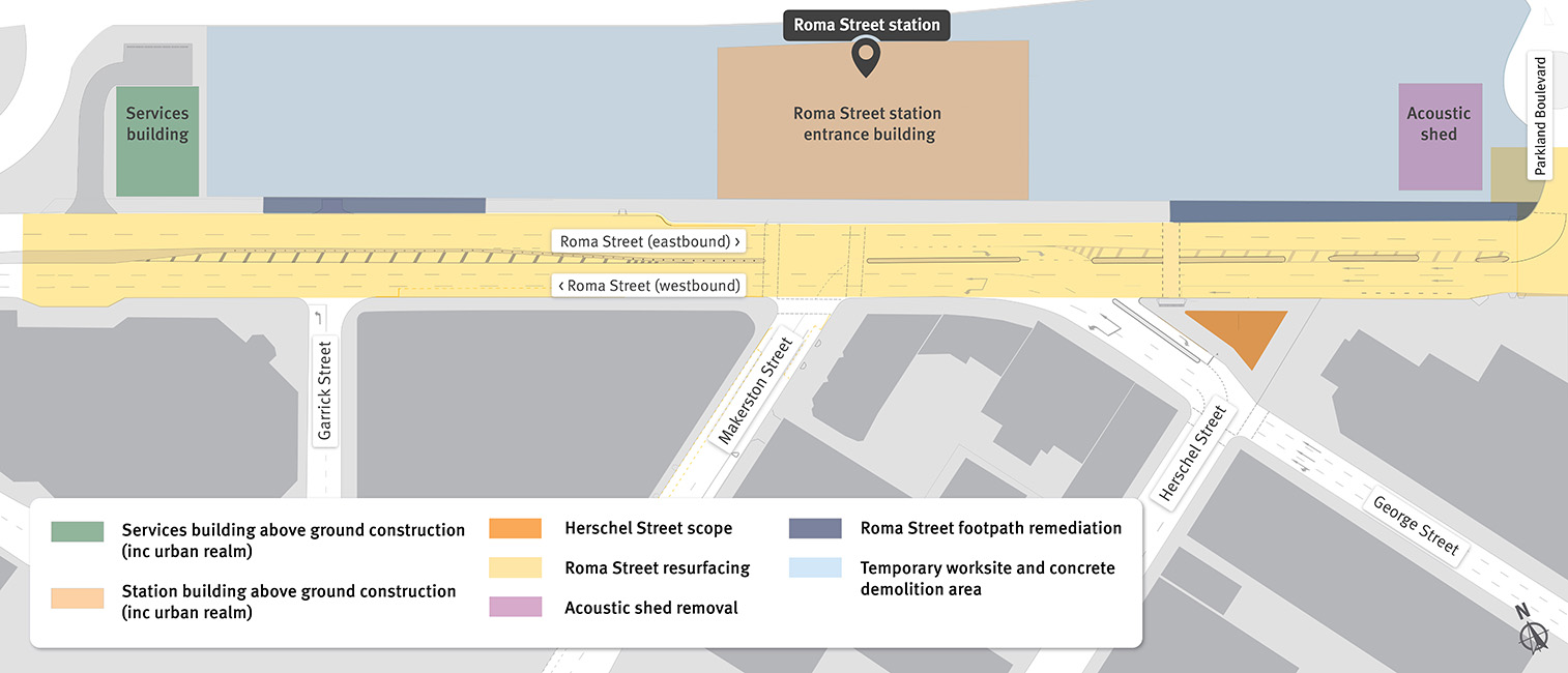 Roma Street station works overview throughout June and July 2026