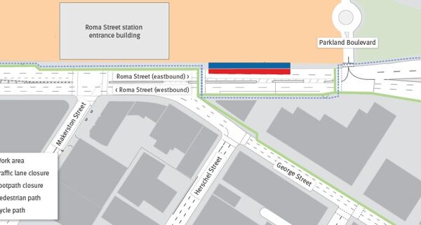 Roma Street northern footpath and existing eastbound lane closure from Monday 22 June 2026.